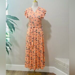Floral Peach Wrap Dress